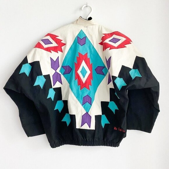 Vintage  Colourful Southwestern Print Batwing Sleeve Cotton Patchwork Jacket XL - Picture 1 of 7